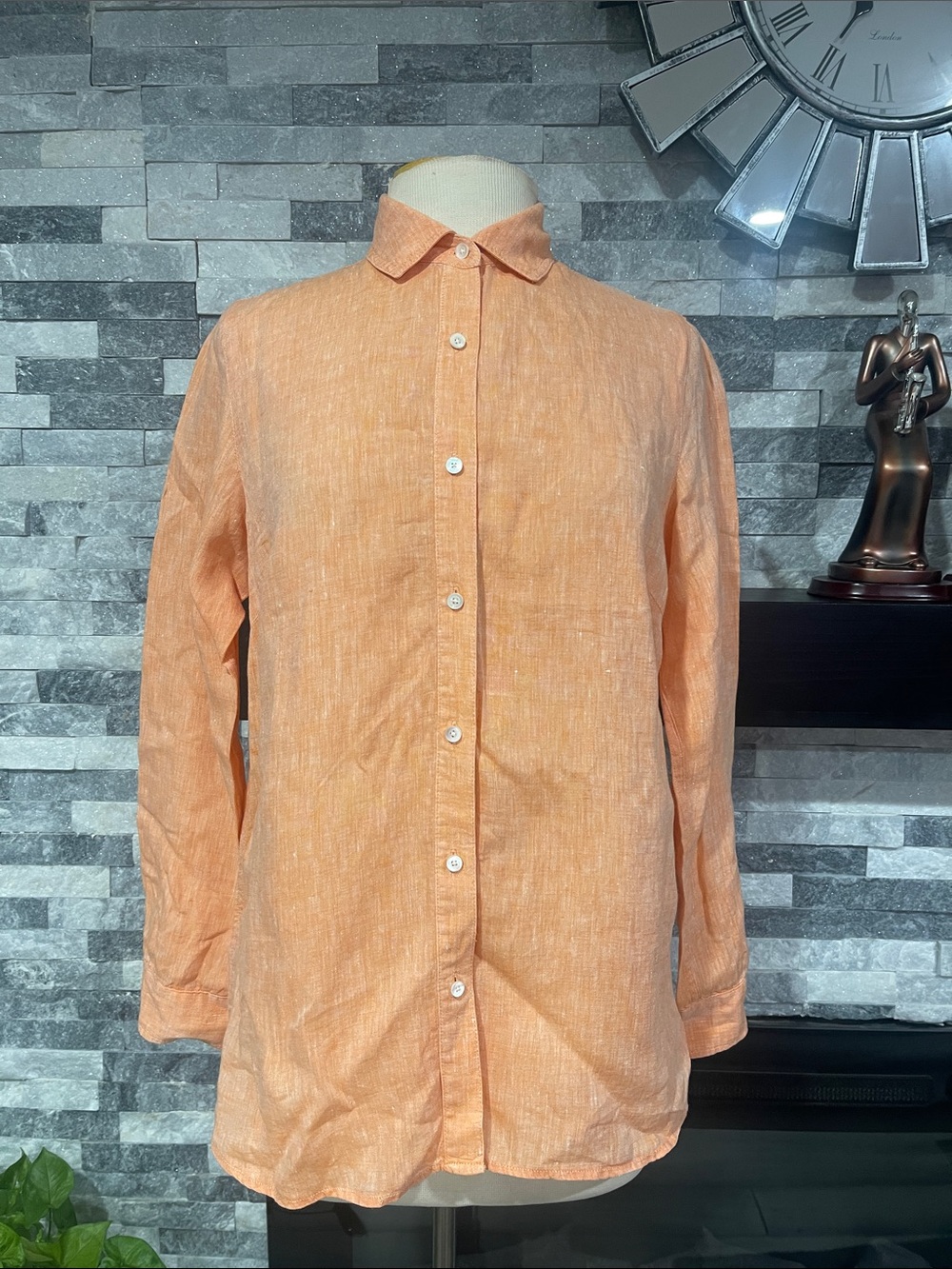 J. McLaughlin Women’s Linen-Blend Peach Button-Down Shirt Size S